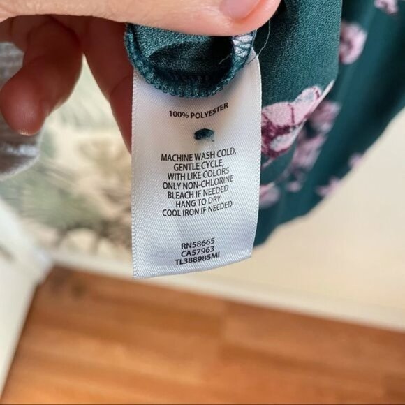 NWT Leith Green Pink Floral Small Midi Long Sleeve Summer Dress - Picture 5 of 5